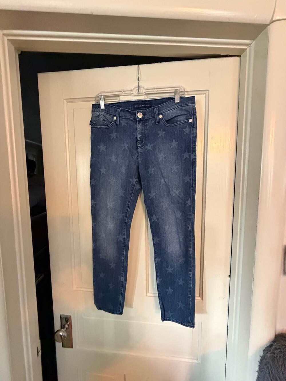 Rock & Republic Star Print Skinny Jeans Size 10 Blue Cotton Blend